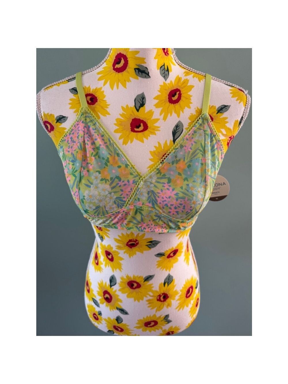 Women's Arizona Body Bralette, M, Lime Green Floral